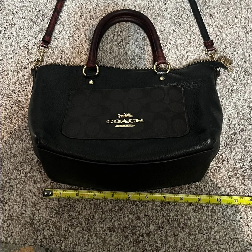 Coach Exotic Mini Emma Satchel Top Handle Python Accent Black Brown Leather Bag